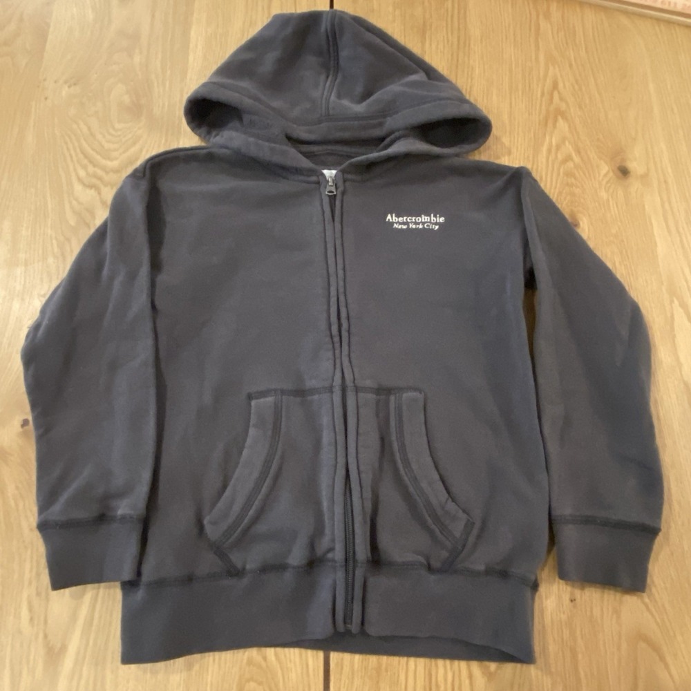 Abercrombie Kids Boys Full Zip Hoodie 7/8 Charcoal Gray Embroidered